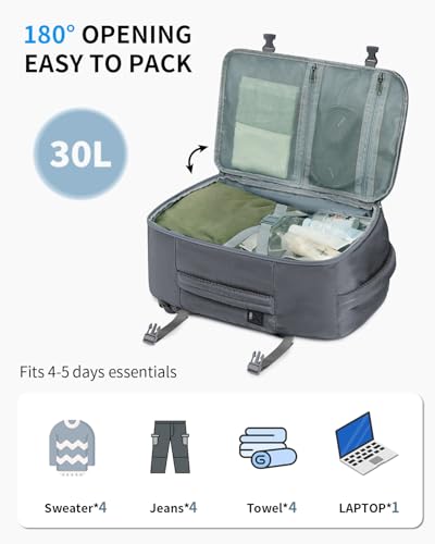 ECOHUB Travel Backpack for Men Women, Carry on Backpack with USB Charging Hole, Spirit Airlines Personal Item Bag Flight Approved, 15.6 Inch Laptop Backpack with Anti Theft Pockets, 30L, Grey - color: Grey, size: 18 inch underseat