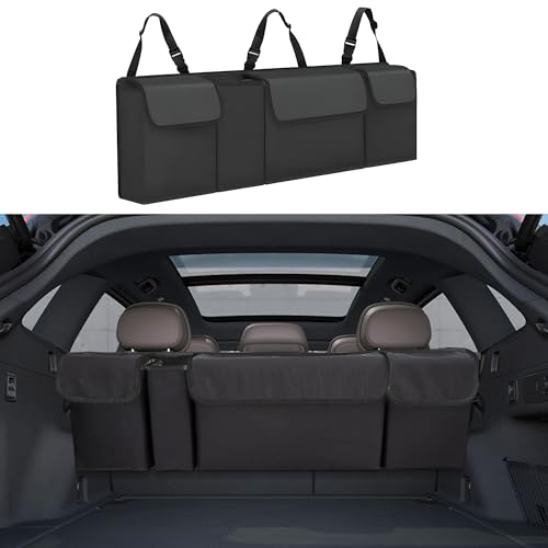 Car Trunk Organizer, Backseat Hanging Large Storage with Adjustable Straps,Waterproof PVC Collapsible Cargo Bag, Car Interior Accessories for Auto SUV MPV (Black) - color: Black