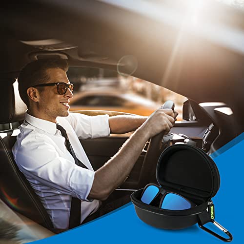 LTOHOE Sunglasses Case for Men and Women, Semi Hard Shell with Metal Carabiner, Portable Zipper Protective Glasses Case - color: Black