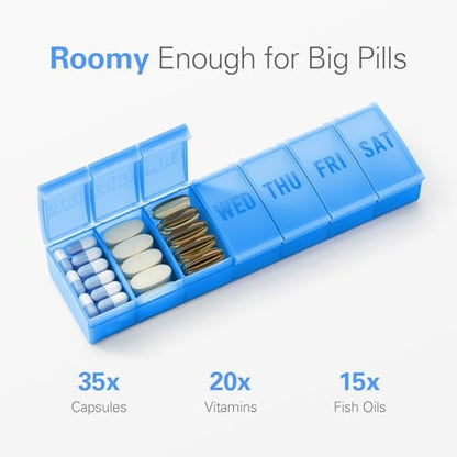 Barhon Large Weekly Pill Organizer, Big Vitamin Organizer Case for 7 Day, Travel Medicine Pill Box to Hold Various Supplements and Fish Oil, Light Blue - color: Light Blue