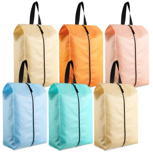 6 Pcs Travel Shoe Bags with Zipper Nylon Portable Waterproof Suitcase Shoe Organizer Packing for Golf(M,Pastel) - color: Pastel, size: M