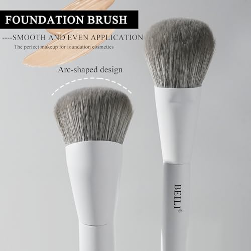 BEILI Mini 6Pcs Makeup Brush Set – Classic White, Professional Makeup Brushes for Foundation, Contour, Highlighter & Blending, Travel-Ready with Sponge - color: White