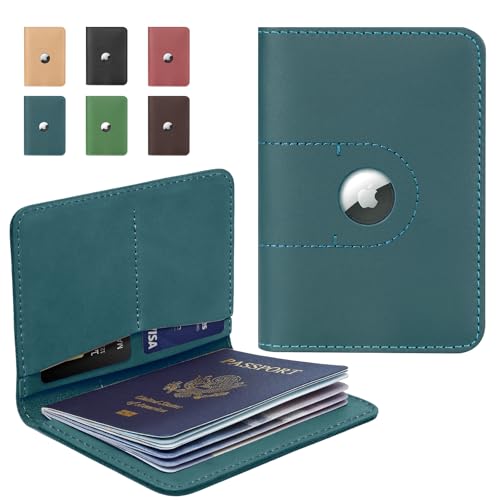 ALLIVE Passport Holder for Travel, Genuine Leather Passport Holder with AirTag Slot for Women and Men, Passport Cover Wallet Travel Must Haves Airport Essentials,Travel Gifts, Blue - color: Blue, style: With Airtag Holes