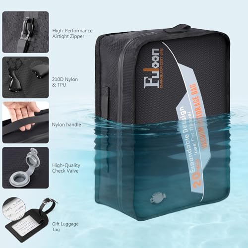 Fuloon Space Saver Vacuum Storage Bags, 20-Inch Travel Compression Bags for Air Travel, Business Trip, Carry-On Suitcases & Backpack, Black (2 Pack, With Pump) - size: 2 Pack With Pump