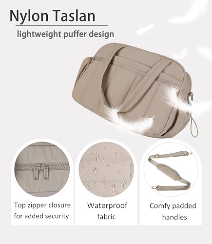 Lightweight Travel Duffle Bag for Women, Quilted Puffy Weekender with Wet Pocket for Gym, Overnight, Personal Item Carry On, Camel - color: Camel
