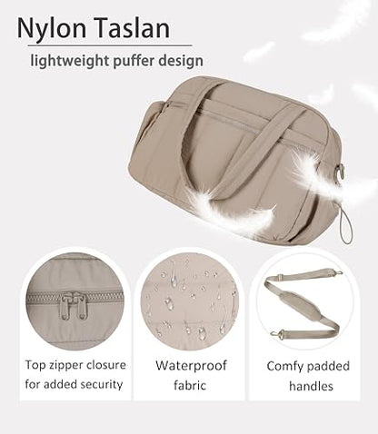 Lightweight Travel Duffle Bag for Women, Quilted Puffy Weekender with Wet Pocket for Gym, Overnight, Personal Item Carry On, Camel - color: Camel