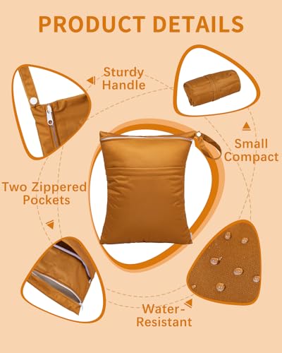 babygoal Wet Dry Bags for Baby Cloth Diapers, Washable Travel Bags, Beach, Pool, Gym Bag for Swimsuits & Wet Clothes with Two Zippered Pockets 3 Pack, 3LN20 - color: Light brown & sugar brown