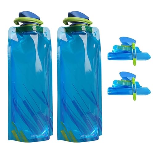 Jinora 2 Pack Collapsible Water Bottles for Travel – 23oz Foldable Water Bottle with Carabiner,Leakproof BPA-Free Water Jup, Portable Reusable Water Bottle for Hiking,Sports,Camping,Biking - color: Blue