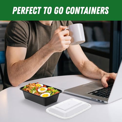 Dealusy 50 Pack (100-Piece) 24 oz Meal Prep Containers Reusable with Lids, Sturdy Leakproof & Food Safe, Microwave, Freezer, Dishwasher Safe Prep Containers, To Go Take Out Plastic Food Storage - size: 24 oz