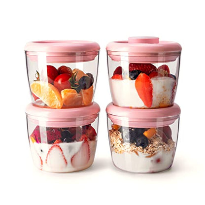 Ankou 400ml Meal Prep Container Set of 4 Pink Tritan Plastic Food Storage Containers with Lids, Airtight Leakproof Pop Top Lid Bowl for Breakfast Leftovers - color: 400ml*4 Pink