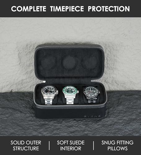 3 Watch Travel box Real Top-grain Leather, Three Watches Storage Organizer Roll Case for Man and Women, Watch Packing Box with Suede to Protection Zipper Fit All Watches Up to 60mm (3W-Z-BB) - color: 3W-Z-BBL