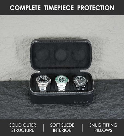 3 Watch Travel box Real Top-grain Leather, Three Watches Storage Organizer Roll Case for Man and Women, Watch Packing Box with Suede to Protection Zipper Fit All Watches Up to 60mm (3W-Z-BB) - color: 3W-Z-BBL
