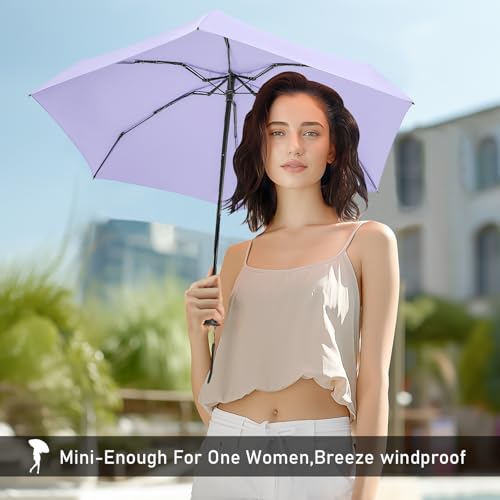 Mini Umbrella - Compact, Waterproof Travel Umbrella for Light Rain, Suitable for Women's Purse and Pocket - color: 0601.Light Purple