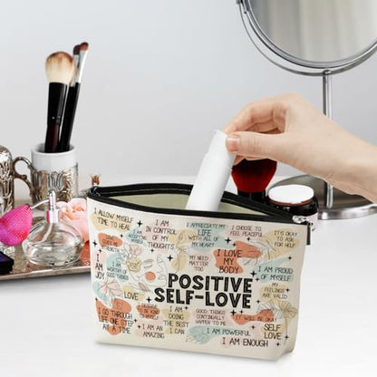 Positive Affirmations Makeup Bag Self Love Gifts Mental Health Inspirational Gifts for Female Sister Girl Friend Colleagues Coworker Birthday Friendship Mothers Day Nurse Day Travel Toiletry Bag - color: Multicolor632