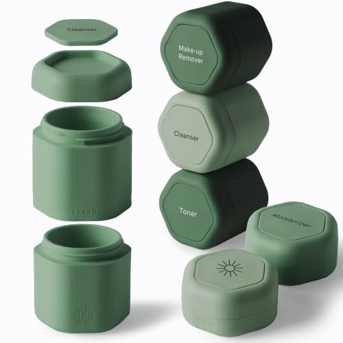 Cadence Travel Containers - Full Skincare Set - Magnetic Containers with Lids,Carry On Travel Essentials For Women/Men - 2 Small (0.56oz), 4 Medium Capsules (1.32oz), & Extender (1.43oz) - Evergreen - color: Evergreen, size: Full Set