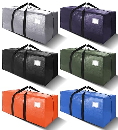 6 Pack Heavy Duty Extra Large Moving Bags W/Backpack Straps - Strong Handles & Zippers, Storage Totes For Space Saving, Fold Flat, Alternative to Box and Bin (40 gal, Multicolor) - color: Multicolor, size: 40 Gal - 6 Pack