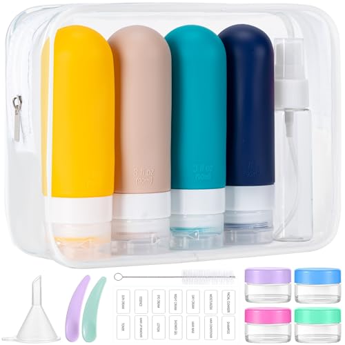MODENGKONGJIAN 16 Pack Travel Bottles for Toiletries,TSA Approved Silicone Squeezable Travel Shampoo Bottles, 3oz Leak Proof Refillable Toiletry Cosmetic Containers (16PCS/Blue) - color: 16PCS/Blue