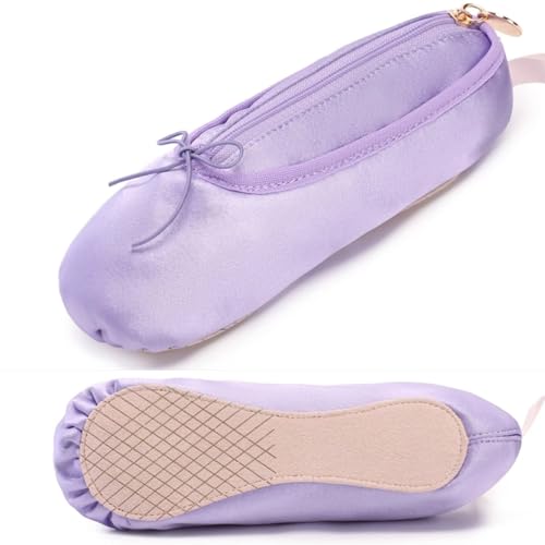 Ballet Dance Shoe Makeup Bag For Little Girls, Ballerina Slipper Makeup Pouch Bag, Ballet Pointe Shoes Gifts (Purple) - color: Purple