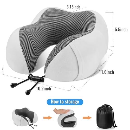 CloudBliss Travel Pillow for Plane, Memory Foam Neck Pillow for Traveling, Airplane Pillow with Eye Mask, Earplugs, Storage Bag, Compact Neck Pillow for Long Flight Sleep, Travel Essentials Light Grey - color: Light Grey