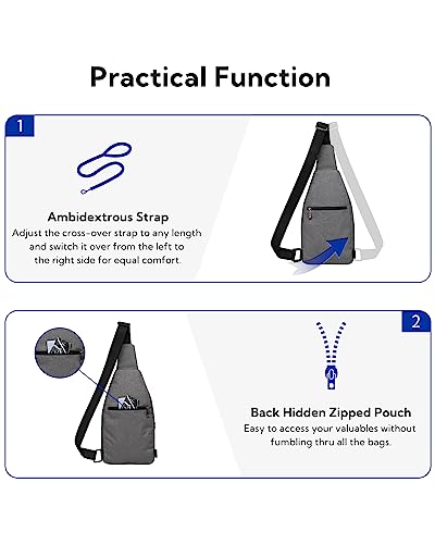 WATERFLY Medium Crossbody Sling Backpack Anti Theft Backpack for Traveling Chest Shoulder Bag - color: Grey(medium)