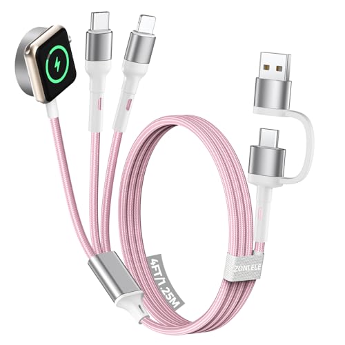 Pink Travel Essentials for Apple Watch Charger,Multi Charging Cable for iPhone 17,iWatch Charger USB C Cord,Car Cruise RV Camping Essentials 2026 for iWatch Ultra/11&iPhone 16/15, Xbox One Cables - color: Pink, size: 4 FT