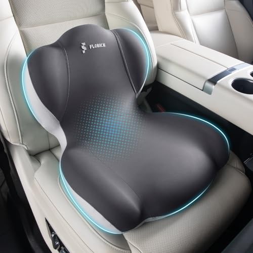 FLORICH Memory Foam Truck Seat Cushion,Car Seat Cushion and Lumbar Support Pillow for Office Chair, Ergonomic Back Support & Sciatica Relief for Long Drives(Beige Grey) - color: Beige Grey