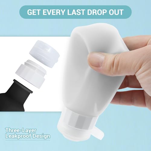Travel Bottles Leak Proof,3 oz TSA Approved Silicone Squeezable, Refillable Containers Set for Toiletries Shampoo Conditioner Lotion (travel bottles black) - color: Black