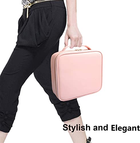 Travel Makeup Case, PU Leather Portable Organizer Makeup Train Case Makeup Bag Cosmetic Case with Adjustable Dividers for Cosmetics Makeup Brushes Women (Pink) - color: Pink