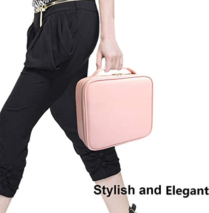 Travel Makeup Case, PU Leather Portable Organizer Makeup Train Case Makeup Bag Cosmetic Case with Adjustable Dividers for Cosmetics Makeup Brushes Women (Pink) - color: Pink