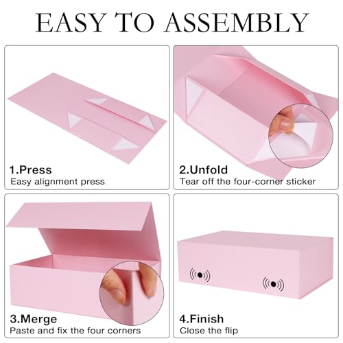 LFBOX Pink Gift Box with Magnetic Lids 13.8x8.3x4.4 in, Large Present Box for Bridesmaid Proposal Wedding Mother's Day 1 Pack - color: Pink, size: 1 count (Pack of 1)