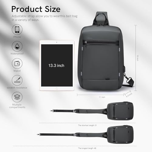 Kingsons 13" Anti-Theft Laptop Sling Backpack. Waterproof nylon, USB port. Ideal for travel, hiking, camping. (FG6301-Black) - color: Fg6301-black