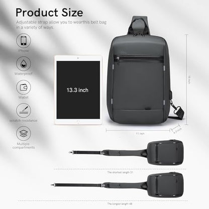 Kingsons 13" Anti-Theft Laptop Sling Backpack. Waterproof nylon, USB port. Ideal for travel, hiking, camping. (FG6301-Black) - color: Fg6301-black