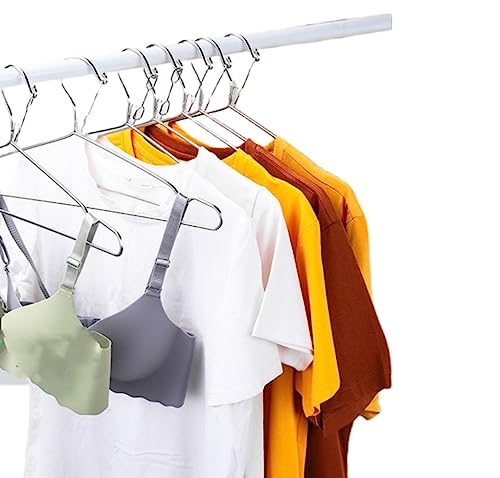 16.5” Wire Hanger 4mm Lockable Hangers 10Pack Stainless Steel Slim Thin Heavy Duty Windproof Lock Hook Metal Space Saving Clothes Hotel Hangers for RV Camping Silver (10)
