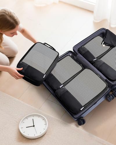 Narwey 6 Set Compression Packing Cubes for Travel, Lightweight Expandable Luggage Organizer Bags, Durable Space Saver Bags (Black) - color: Black