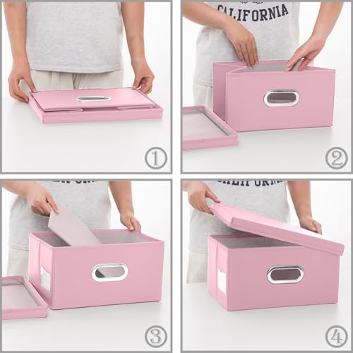 PRANDOM Collapsible Storage Box with Lid [1-Pack] Leather Fabric Foldable Storage Bin Organizer Container Basket Cube with Cover for Home Bedroom Closet Office Nursery Pink (13.6x9.6x6.9) - color: Pink, size: Small(1-Pack)
