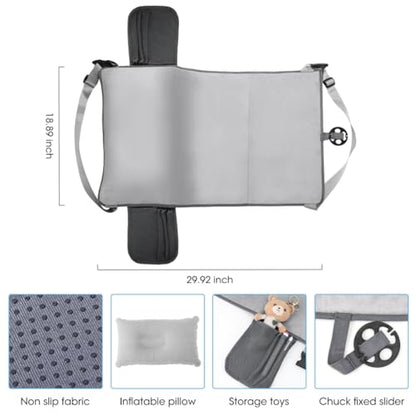 Toddler Travel Airplane Bed Kids Airplane Extender Sea, Travel Inflatable Foot Rest Portable Travel Bed Grey