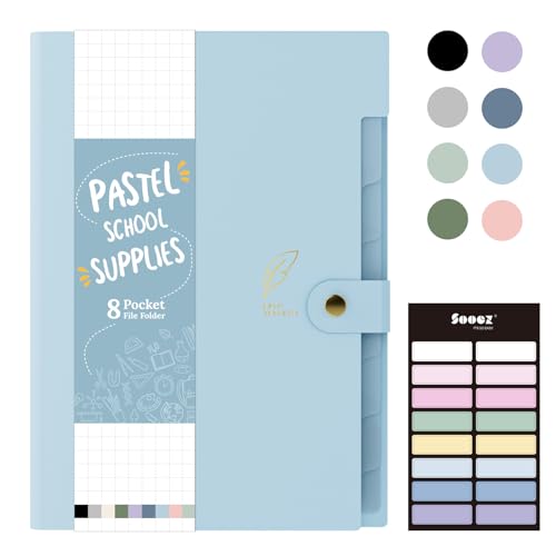 Sooez Aesthetic 8 Pocket Accordion File Organizer, Pastels Expanding File Folder for Important Document with Labels, Portable Receipt Bill Organizer for Office School Supplies, Letter Size Light Blue - color: Light Blue
