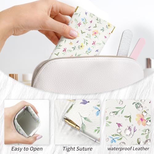 Glasses Case Soft, Eyeglass Cases for Women Portable Squeeze Top PU Leather 2 Pack Glasses Pouch with Cleaning Cloth - color: 2pcs Flower Print