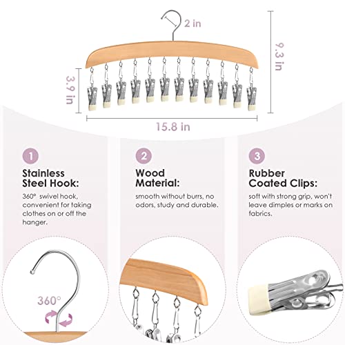 MEILIDY Leggings Hangers, Wooden Closet Hanging Leggings Storage Organizer Scarf Hangers with 24 Clips, 360° Swivel Hook, Burlywood, 2 Pcs - color: Burlywood