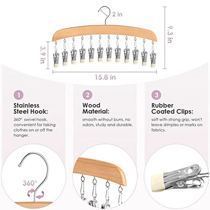 MEILIDY Leggings Hangers, Wooden Closet Hanging Leggings Storage Organizer Scarf Hangers with 24 Clips, 360° Swivel Hook, Burlywood, 2 Pcs - color: Burlywood