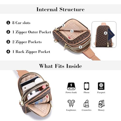 INICAT RFID Blocking Sling Bag, Anti Theft Crossbody Bag for Women Compact Travel Purses Leather - color: Checkered Brown