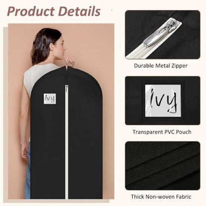 72" Wedding Dress Garment Bag with 10'' Gusseted Dress Bags for Gowns Long 4 Pockets Dress Bag Garment Storage Cover for Women, Black