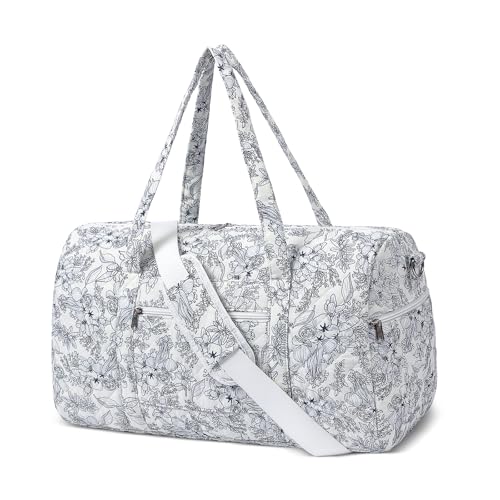 Gym Bag for Women, Cute Duffle Bag, Quilted Duffle Bag for Travel, Floral Duffle Bags, Weekend Bag with Zipper Pocket Dance Bag Organizer - color: A-Blue