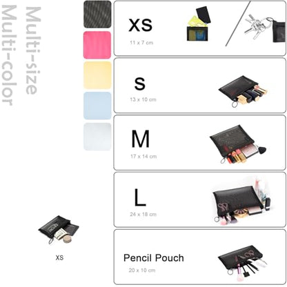 Patu Mini Zipper Mesh Bags, 3" x 4", Size XS / A8, 5 Pieces, Keychain Pouch Key Holder, Coin Purse, Clear Travel Kit Small Item Cosmetic Organizer, Black - size: XS A8, Mini (3" x 4", 5 pcs)