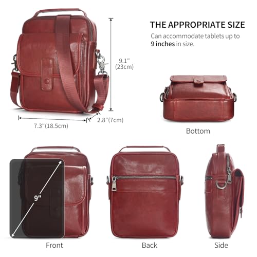 Augus Leather Small Messenger Bag For Men Crossbody Handbag Shoulder Sling Travel Bags for Men Purse Daypack Magnetic Buckle - color: Maroon