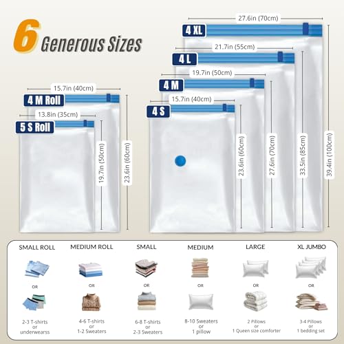 25 Pack Vacuum Storage Bags with Pump, Compression Space Saver for Comforter, Bedding, Blanket Storage, Vacuum Seal Bags for Clothing, Travel Luggage Suitcase and Closet Organizer - size: 25 Combo