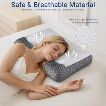 Cervical Neck Pillow for Sleeping - Ergonomic Side Sleeper Pillows for Pain Relief, Contour Cervical Pillow for Neck Support, Orthopedic Memory Foam Pillows for Side Back Stomach Sleepers (26″x15″)