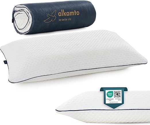 alkamto Memory Foam Pillow 27.5X 18 in”– Ergonomic Neck Support Pillow – Oeko-Tex Certified – Breathable & Thermoregulating Cover – Ideal for Back & Side Sleepers (27.5" (L) × 18" (W) × 4.7" (H)) - size: Queen