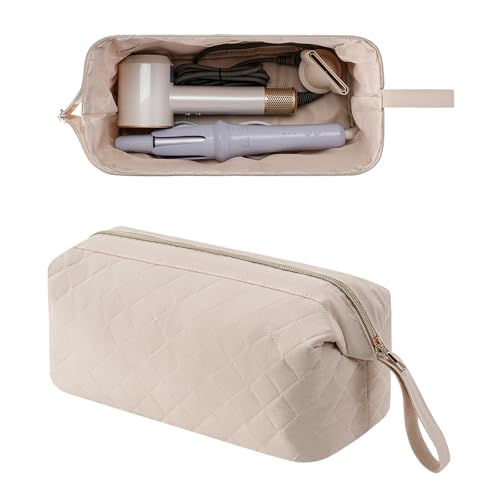 RSRSLEII Large Quilted Hair Tools Travel Bag,Waterproof Hair Styling Accessories Storage Case for Flat Irons,Straightener,Curling Iron,Hair Dryer,Dyson Airwrap Travle Bag (12 Solid Beige) - color: 12 Solid Beige