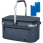 ALLCAMP Picnic Basket - 2 Ice Box Included 32L Insulated Cooler, Thickening Foldable Picnic Basket with Removable Baskets & Sewn-in Frame, Basket for House Warming Gifts New Home(Blue) - color: Blue, size: Large
